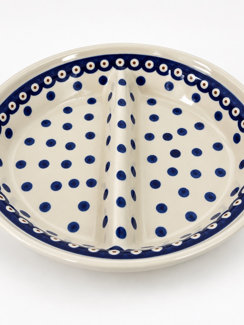 Bolesławiec Polish Porcelain Divided Serving Bowl – Pattern 70